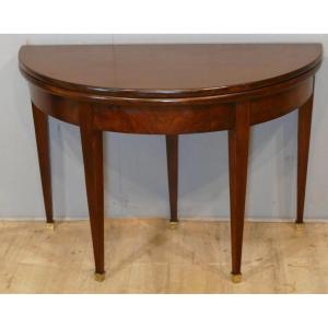 Half Moon Game Table Console In Mahogany Directoire Syle, Late Nineteenth Time