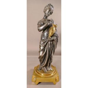 Victor Evrard, Hébé Goddess Of Youth, Silver And Gilt Bronze Statuette, Dated 1857