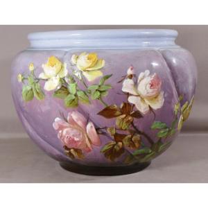Cache Pot Aux Roses, Jerôme Massier Fils (1850-1916), Vallauris, Ceramic