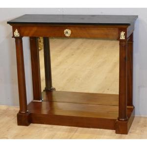 Empire Console With Mirror Bottom In Mahogany, Early 19th Century