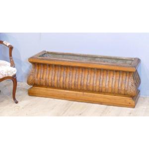Large Woodwork Planter In Fir Carved With Fluting And Acathia, Late 19th Century