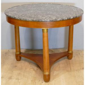 Empire Period Pedestal Table In Cherry Wood And Marble Top, Early 19th Century
