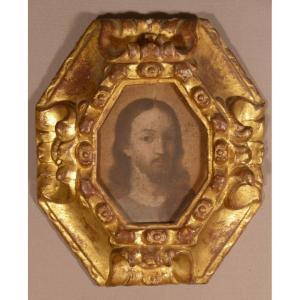 Portrait Of Christ In Carved And Gilded Wooden Frame From Late 16th Century, Early 17th Century