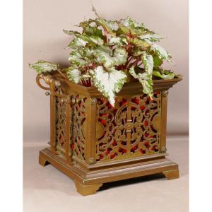 Plant Box, Napoleon III Cache Pot In Patinated Bronze, 19th Century