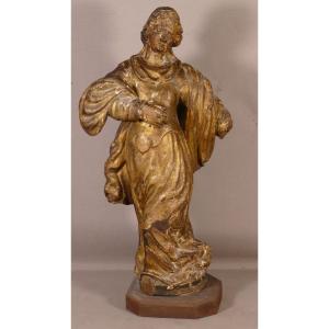 18th Century Sculpture Of A Saint In Gilded Carved Wood
