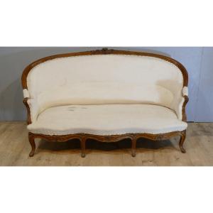 Large Louis XV Sofa In Carved Oak, 3 Seaters, 19th Century