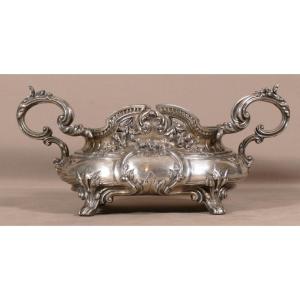 Louis XV Style Table Planter In Silver Metal, 1900 Period