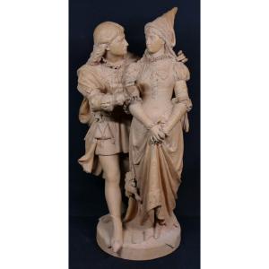 67.5cm! Large Terracotta Group, "the Engagement Ring" By Jean Louis Grégoire 19th Century