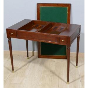 Tric Trac Table Making Louis XVI Style Desk In Mahogany, 19th Century Period