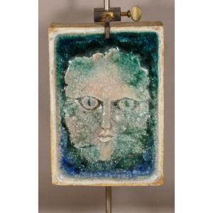 Georges Saulterre (1943-) Portrait, Sculpture In Sandstone And Glass Paste On Iron Base, 1990