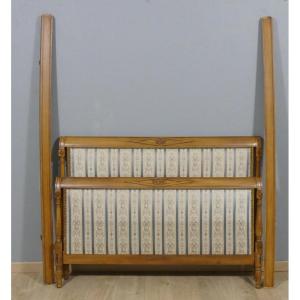 Directoire Bed 140*190 Cm In Cherry Stained Beech And Silk, 1980s Period