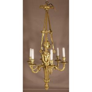 Louis XVI Style Chandelier In Gilt Bronze With 6 Lights Early 20th Century