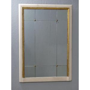 Louis XVI Style Trumeau Mirror In Lacquered Wood And Bronze Flowers, 1920 Period