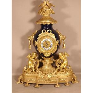 Napoleon III Clock In Bleu De Sèvres Porcelain And Gilt Bronze, 19th Century