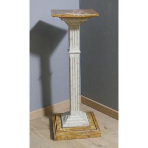 Louis XVI Style Faux Marble Painted Wood Pillar Stand, Italy, 19th Century