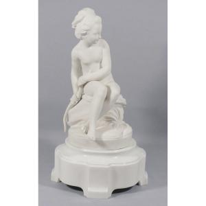 Sèvres 1912 After Falconet, Psyche Girl With A Bow In Biscuit Porcelain