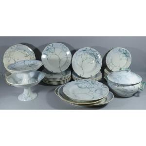Edmond Lachenal Keller Et Guérin, Au Gui, Very Rare Earthenware Service, 1900 Art Nouveau Period