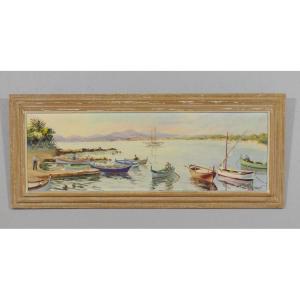 Golf Juan Cap De La Garoupe, Oil Painting On Wood By Vincent Cermignani (1902-1971)