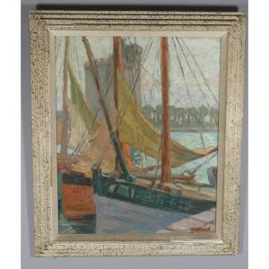 Boats At The Foot Of The Saint Nicolas Tower In La Rochelle, Oil Painting On Canvas By Laval