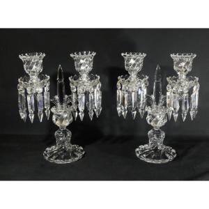 Baccarat Bambou Tors, Pair Of Crystal Girandole Candlesticks, Mid 20th Century