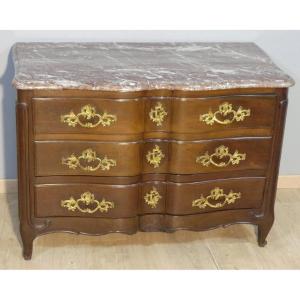 Louis XV Period Solid Mahogany Chest Of Drawers, Marble Top, 18th Century
