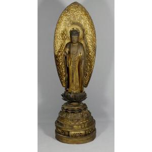 Amida Buddha In Carved Gilded And Lacquered Wood, Japan, Edo Period, 19th Century