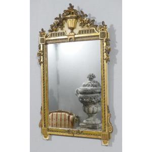 Louis XVI Mirror In Wood And Gilded And Lacquered Stucco, 19th Century