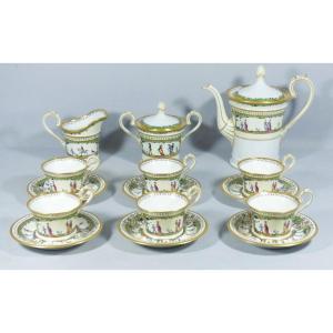 Raynaud Limoges Promenade Au Palais Royal, Very Rare Coffee Service For 6 People Porcelain