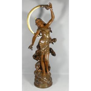 78 Cm! Summer Night Large Rotating Bronze By Louis Auguste Moreau Salon Of 1894