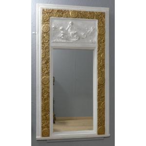 Art Deco Trumeau In Gilded Stucco And Bas Relief Antique Scene Circa 1925