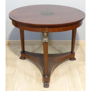 19th Century Empire Style Caryatid Pedestal Table In Mahogany And Bronze