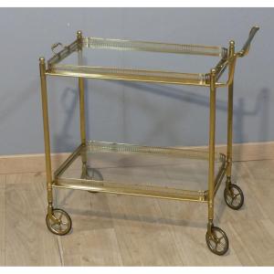 Trolley, Serving Table, Rolling Bar In Brass And Glass, Jansen, Baguès, 1960s Period