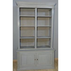 Neoclassical Style Open Bookcase In Grey Painted Wood Louis XVI Sideboard 19th Century