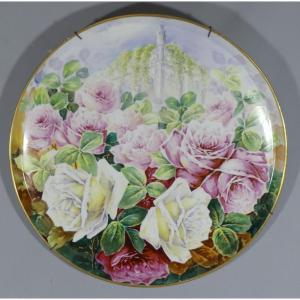 45.5 Cm, Very Large Limoges Porcelain Rose Dish