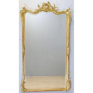 Louis XV Style Mirror In Wood And Gilded Stucco, 19th Century
