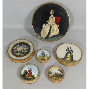 Set Of 6 Glass-mounted Candy Boxes, Romantic Period, Circa 1830-1840