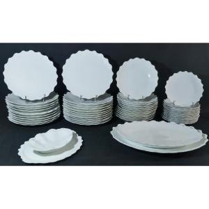 Raynaud Limoges, Service For 12 People In Textured White Porcelain In Relief