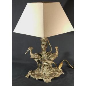 Naturalist Style Metal Bird Lamp, 1900s