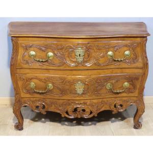 Provençal Chest Of Drawers From Nîmes In Carved Walnut, Regency Period, Early 18th Century
