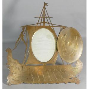 Brass Drakkar Boat Photo Frame, Late 19th Century
