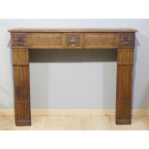 Louis XVI Period Fireplace Mantel In Carved Walnut, Late 18th Century