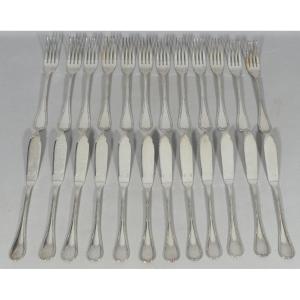 Christofle Crossed Ribbons Model, Fish Service For 12 People, Forks And Knives