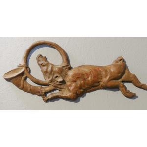 Wild Boar With Hunting Horn, Terracotta Hunting Sculpture, 19th Century