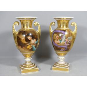 Pair Of Zeus, Leda, Eagle And Swan Vases, Porcelain, Early 19th Century, Restoration Period