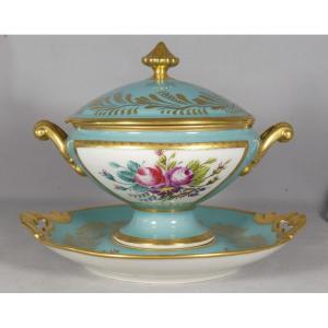 Covered Cup And Its Sleeper In Hand-painted Limoges Porcelain Golse