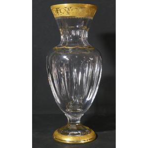 Saint Louis Thistle Pompeii, Large Gold-inlaid Crystal Baluster Vase