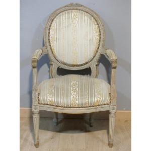 Louis XVI Style Armchair In Carved And Lacquered Wood, 19th Century