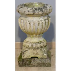 White Stone Garden Vase With Gadroons, Planter, 19th Century