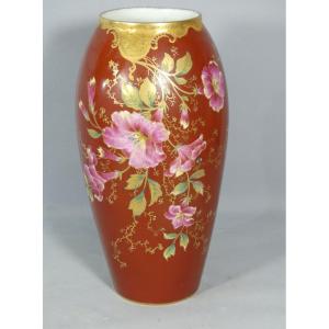 Limoges Porcelain Vase With Hand-painted Flowers And Fine Gold-gilded Scrolls