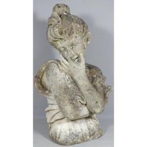 Bust Of A Woman In Reconstituted Stone, Garden Ornament From The Early 20th Century